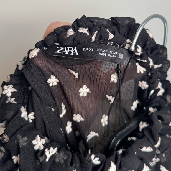 NWOT ZARA Black Sheer High Neck Ruffle Blouse XS - Picture 11 of 11
